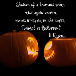 Jack-o'-lanterns facing each other